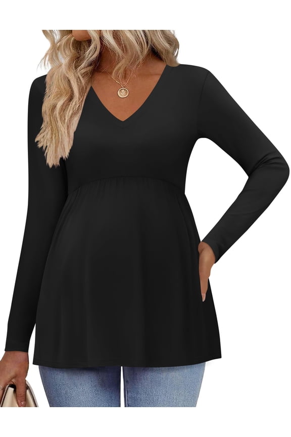 Women' Maternity Shirts Long Sleeve Pregnancy Tops for Women V Neck Tunic Blouses Clothes
