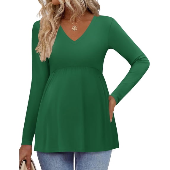 Ekouaer Women' Maternity Shirts Long Sleeve Pregnancy Tops for Women V Neck Tunic Blouses Clothes