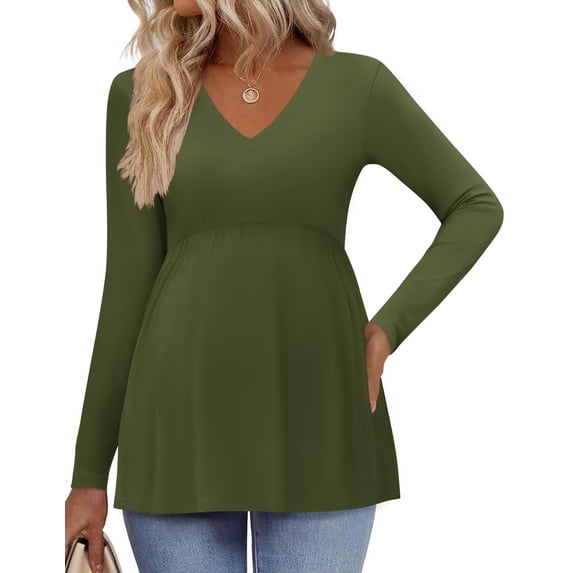Ekouaer Women' Maternity Shirts Long Sleeve Pregnancy Tops for Women V Neck Tunic Blouses Clothes