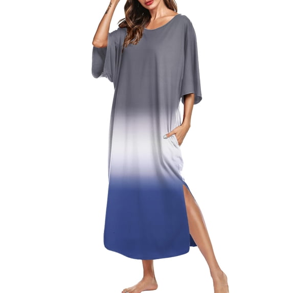Ekouaer Women' Nightgown Short Sleeve Sleepshirt Long Loungewear Casual Maxi Lounge Dress House Dresses with Pockets