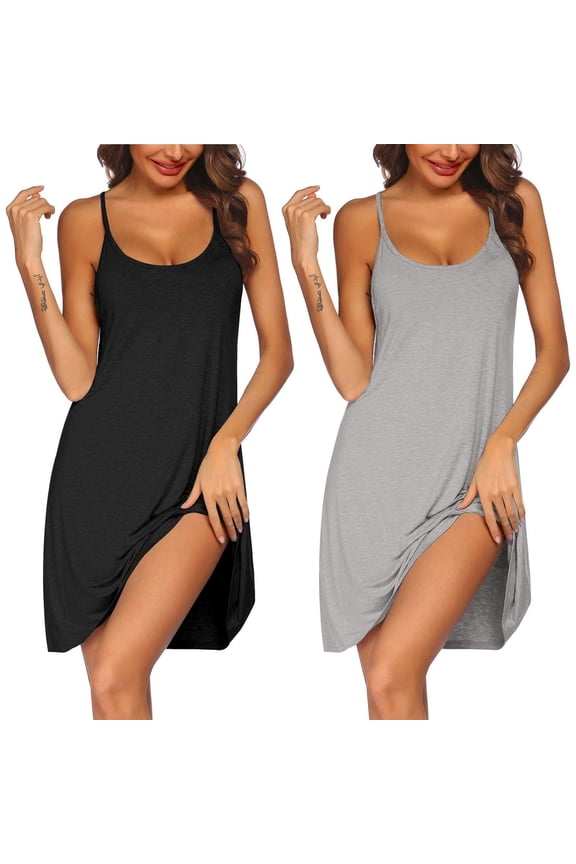 2 Pack Nightgowns for Women Sleeveless Nighties Spaghetti Strap Sleepwear Ladies Gown Sexy Racerback Sleep Dress