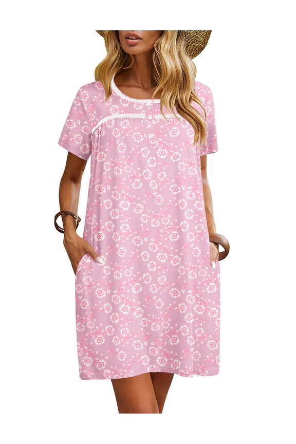 Women Nightgowns Short Sleeve Sleepwear Soft Pajama Dress Sleep Shirt Nightshirt