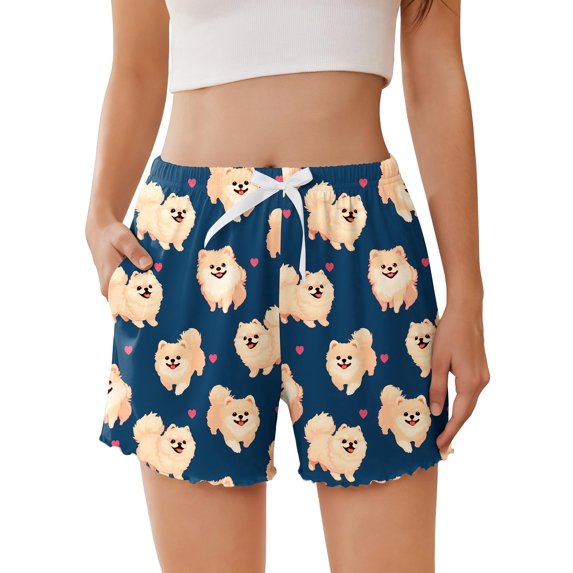 Ekouaer Women' Pajama Bottoms Soft Sleep Shorts Ruffle Pj Short with Pockets