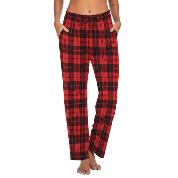 Ekouaer Women Pajama Pants Comfy Pj Bottom with Pockets Stretch Plaid Sleepwear Black and Red Plaid Small