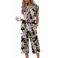 thumbnail image 1 of Ekouaer Women' Pajama Sets Short Sleeve Sleepwear Button Up 2 Piece Pj Loungewear Top and Capri Pants, 1 of 6