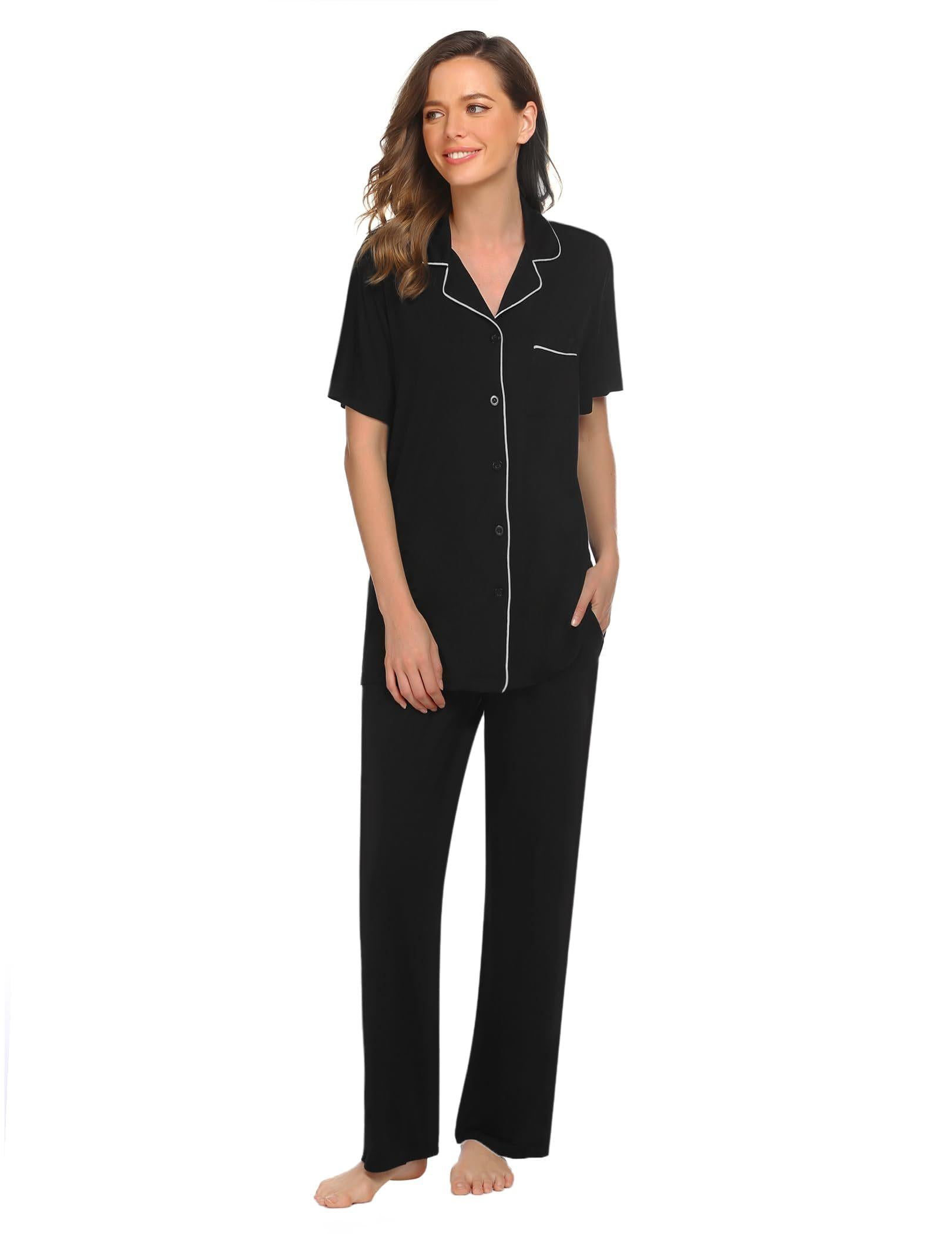 Ekouaer Womens Button-Down Pajama Set Soft Short Sleeve Sleepwear with ...
