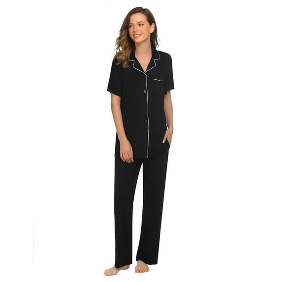 Ekouaer Womens Button-Down Pajama Set Soft Short Sleeve Sleepwear with Long Pants