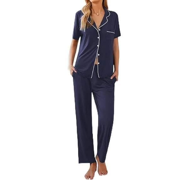 Ekouaer Womens Button-Down Pajama Set Soft Short Sleeve Sleepwear with Long Pants