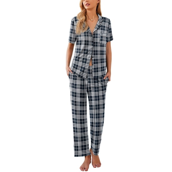 Ekouaer Womens Button-Down Pajama Set Soft Short Sleeve Sleepwear with Long Pants