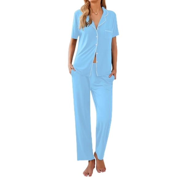 Ekouaer Womens Button-Down Pajama Set Soft Short Sleeve Sleepwear with Long Pants
