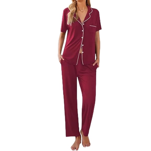 Ekouaer Womens Button-Down Pajama Set Soft Short Sleeve Sleepwear with Long Pants