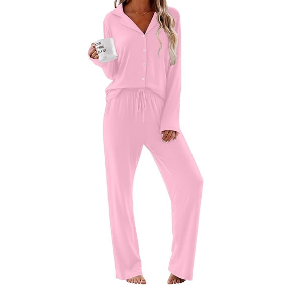 Ekouaer Women Pajamas Set Long Sleeve Sleepwear Button Down Pjs Soft 2 Piece Loungewear with Long Pants