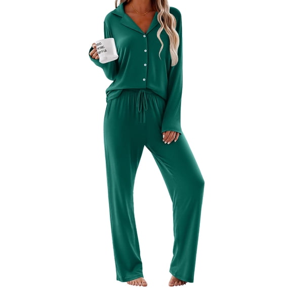 Ekouaer Women Pajamas Set Long Sleeve Sleepwear Button Down Pjs Soft 2 Piece Loungewear with Long Pants