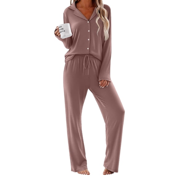 Ekouaer Women Pajamas Set Long Sleeve Sleepwear Button Down Pjs Soft 2 Piece Loungewear with Long Pants