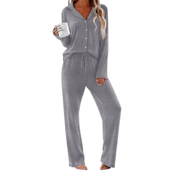 Ekouaer Women Pajamas Set Long Sleeve Sleepwear Button Down Pjs Soft 2 Piece Loungewear with Long Pants