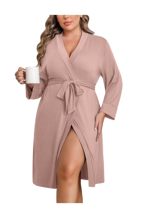 Women Plus Size Robe Knee Length Lightweight Bathrobe Short Kimono Robes with Pockets Maternity Robe Black 3X