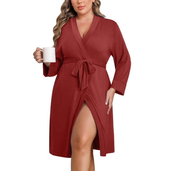 Ekouaer Women Plus Size Robe Knee Length Lightweight Bathrobe Short Kimono Robes with Pockets Maternity Robe