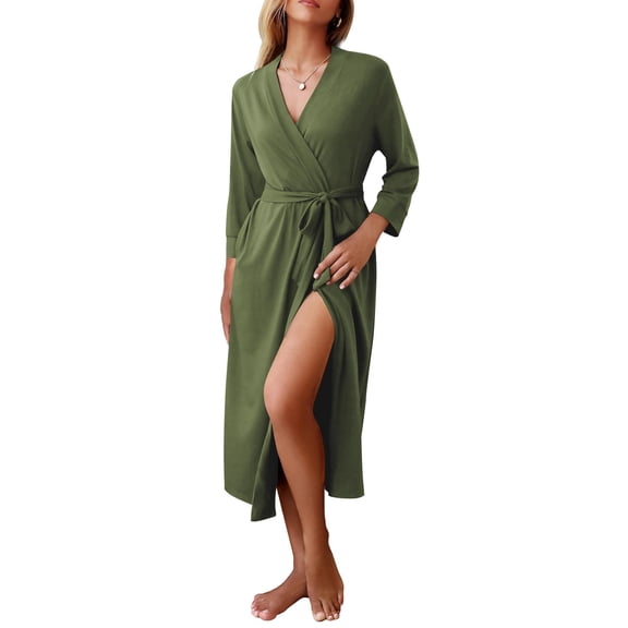 Ekouaer Women Robe Long Knit Bathrobe Lightweight Soft Summer kimono Robes Casual Loungewear with Attached belt