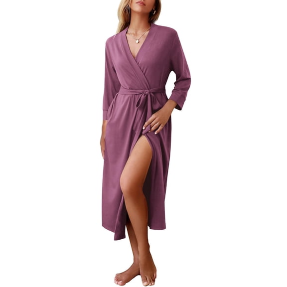 Ekouaer Women Robes Long Knit Bathrobe Lightweight Soft Summer Kimono Robes Casual Loungewear with Attached Belt