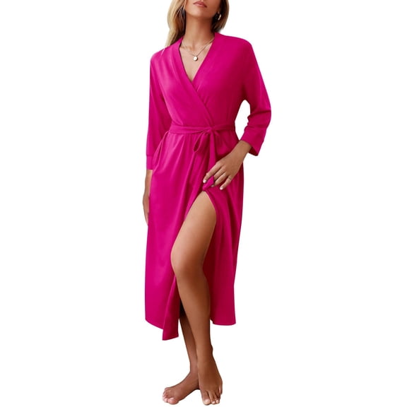 Ekouaer Women Robes Long Knit Bathrobe Lightweight Soft Summer Kimono Robes Casual Loungewear with Attached Belt