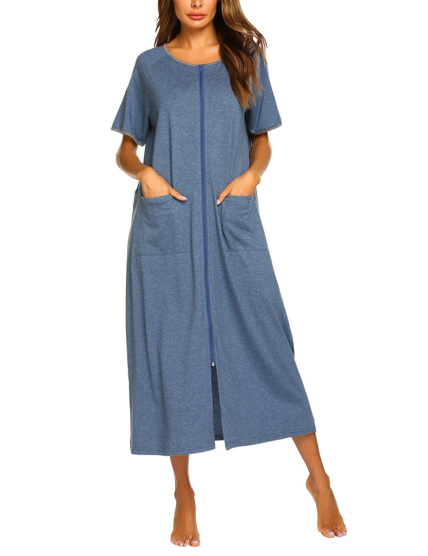 36 Inch Robe Zipper Ekouaer Women Robes Zipper Front Short Sleeve Full Length Housecoat ...
