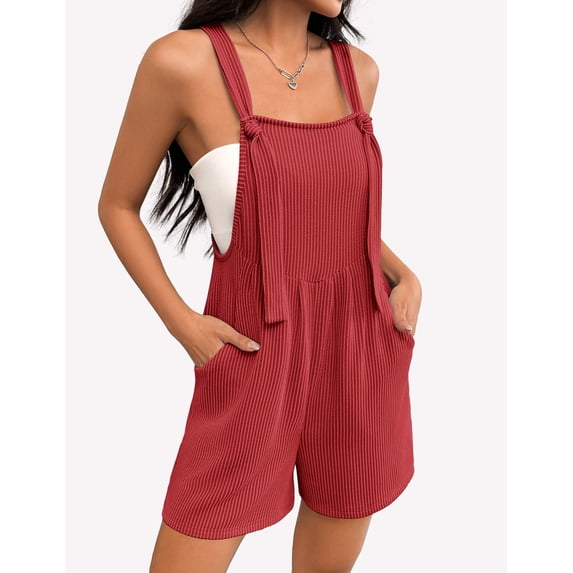 Ekouaer Women' Rompers Jumpsuits Sleeveless Adjustable Ribbed Knit Vacation Beach Travel Overall Shorts Outfits