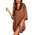 thumbnail image 1 of Ekouaer Women Satin Nightgowns Button Down Sleep Shirt 3/4 Sleeve Silk Nightshirts V Neck Nightwear, 1 of 5