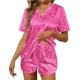 thumbnail image 1 of Ekouaer Women Silk Pajamas Set Short Sleeve Satin Sleepwear V-Neck 2 Piece Loungewear, 1 of 6