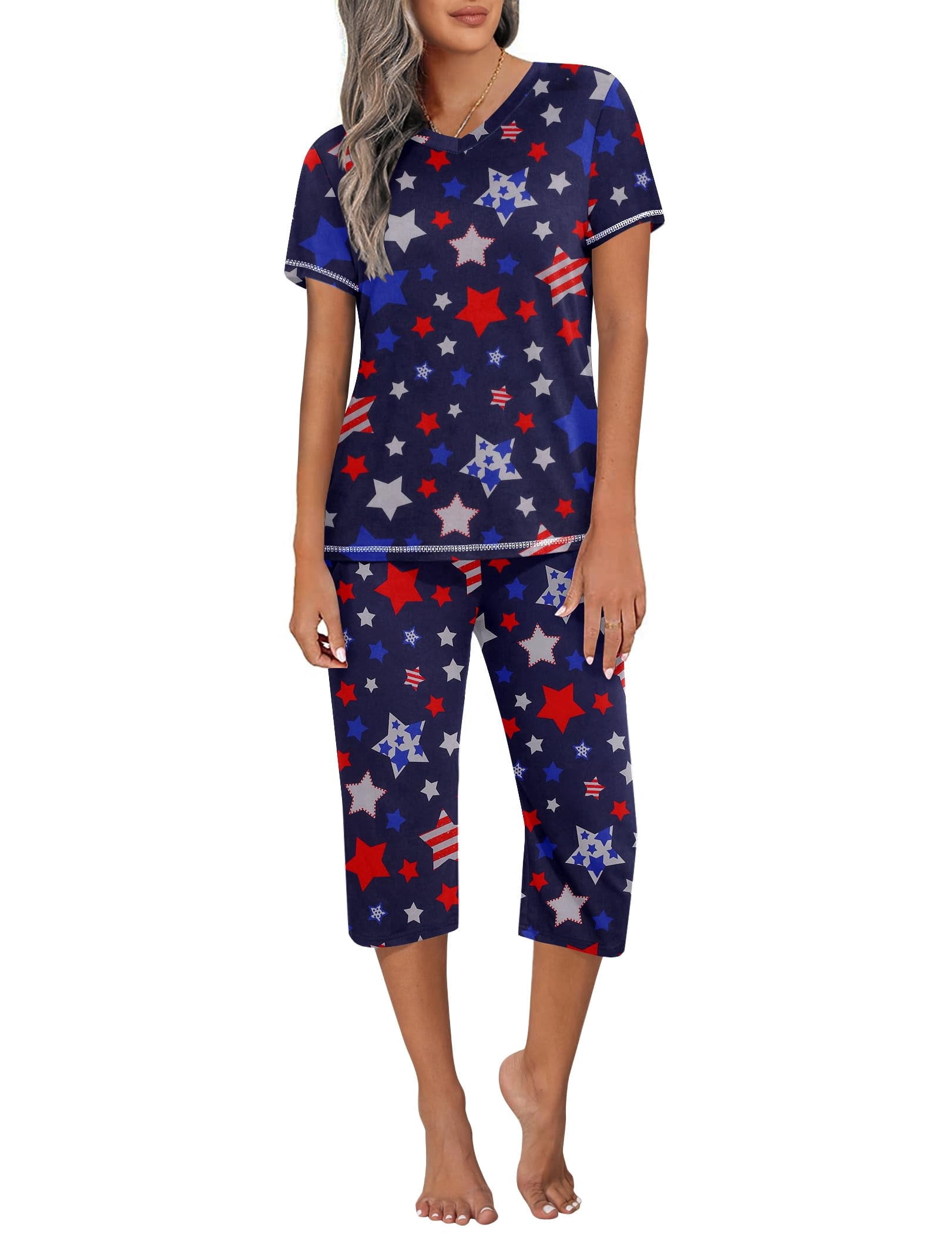 Capre Host Ekouaer Women' Sleepwear Capri Pajama Sets Short Sleeve Two-Piece Pjs V ...