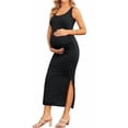 thumbnail image 1 of Ekouaer Women Sleeveless Tank Maternity Dress Ribbed Knit Pregnancy Midi Dresses Ruch Side Stretchy Pregnancy Clothes, 1 of 6