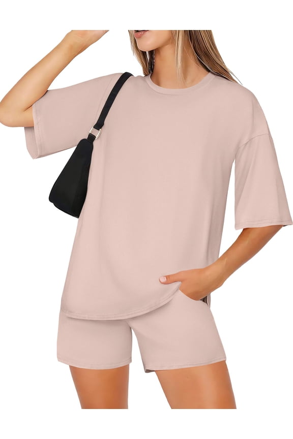 Women' Two Piece Lounge Set Oversized Boxy T-shirt Casual Short Sets Summer Travel Matching Set 2026 Fashion