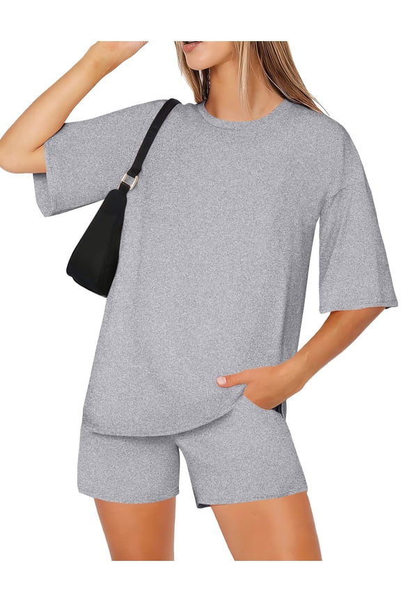 Women' Two Piece Lounge Set Oversized Boxy T-shirt Casual Short Sets Summer Travel Matching Set 2026 Fashion