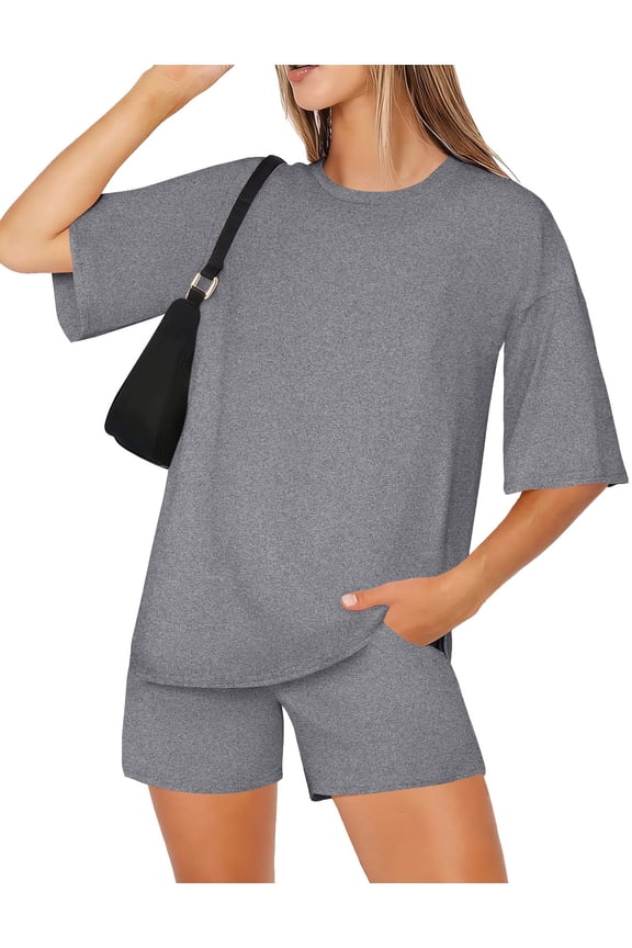 Women' Two Piece Lounge Set Oversized Boxy T-shirt Casual Short Sets Summer Travel Matching Set 2026 Fashion