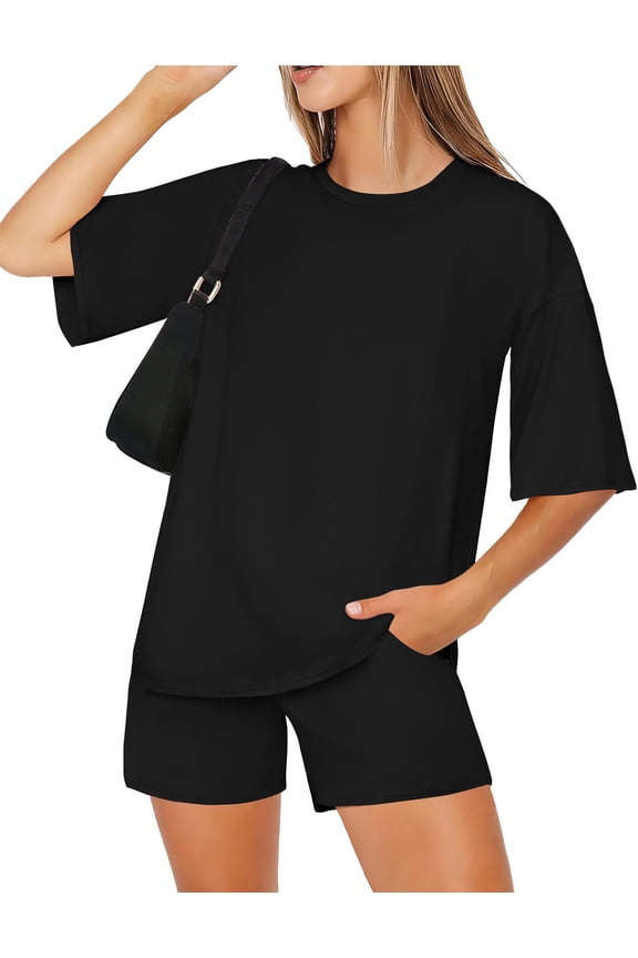 Women' Two Piece Lounge Set Oversized Boxy T-shirt Casual Short Sets Summer Travel Matching Set 2026 Fashion