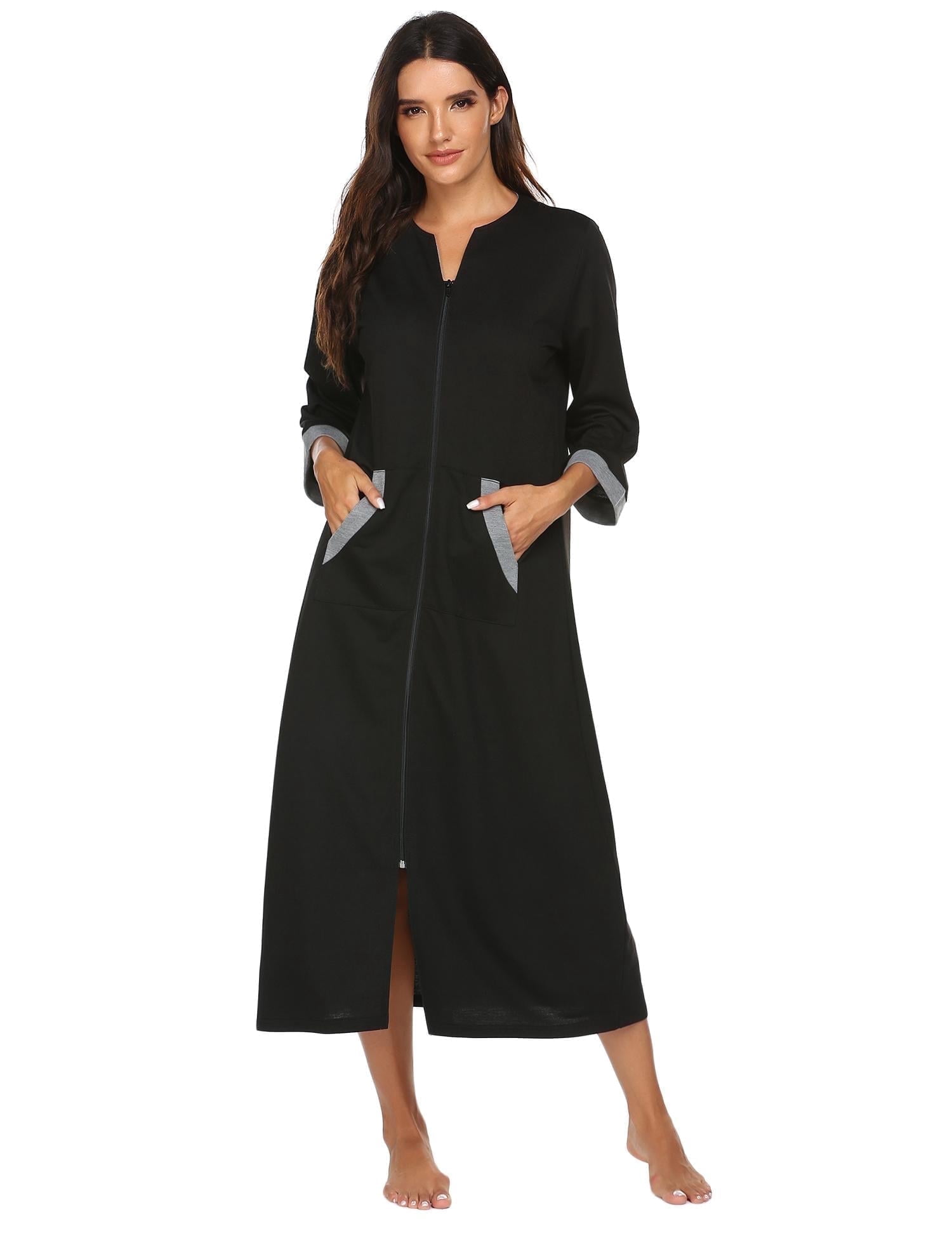 36 Inch Robe Zipper Ekouaer Women Zipper Robe 3/4 Sleeves Loungewear Dress Full Length ...