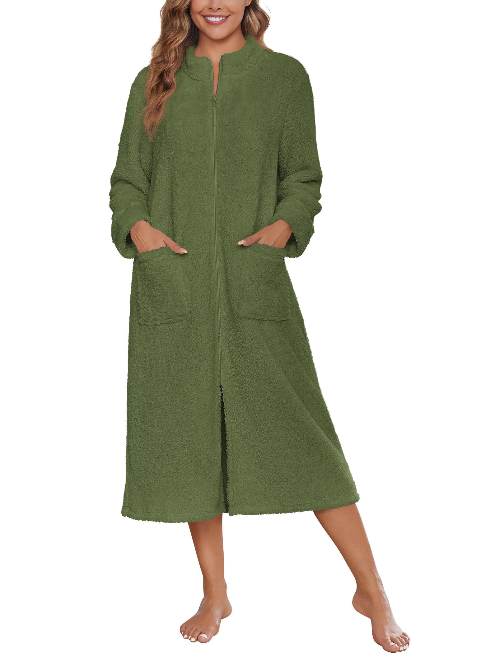 Ekouaer Women Zipper Robe Fleece Long Sleeves Bathrobe Sleepwear Warm ...