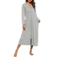 thumbnail image 1 of Ekouaer Women Zipper Robe Long Sleeve Loungewear Lightweight Housecoat Full Length Nightgown with Pockets, 1 of 6