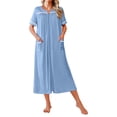 thumbnail image 1 of Ekouaer Women Zipper Robes Knit Short Sleeve House Coat Soft Bathrobe Full Length Housecoat Dressing Gown with Pockets, 1 of 6