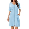 thumbnail image 1 of Ekouaer Women Zipper Robes Short Sleeves Housecoat Lightweight Bathrobes Zip Up Robe Casual Nightgown with Pockets, 1 of 6
