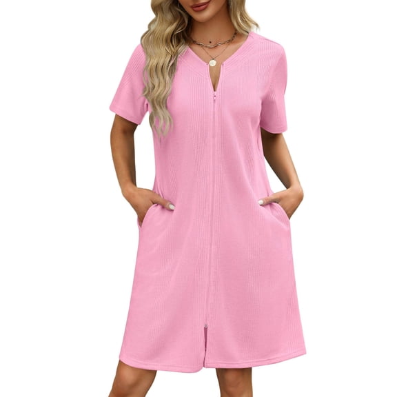 Ekouaer Women Zipper Robes Waffle Short Bathrobe Lightweight House Coat with Pockets Soft Nightgown