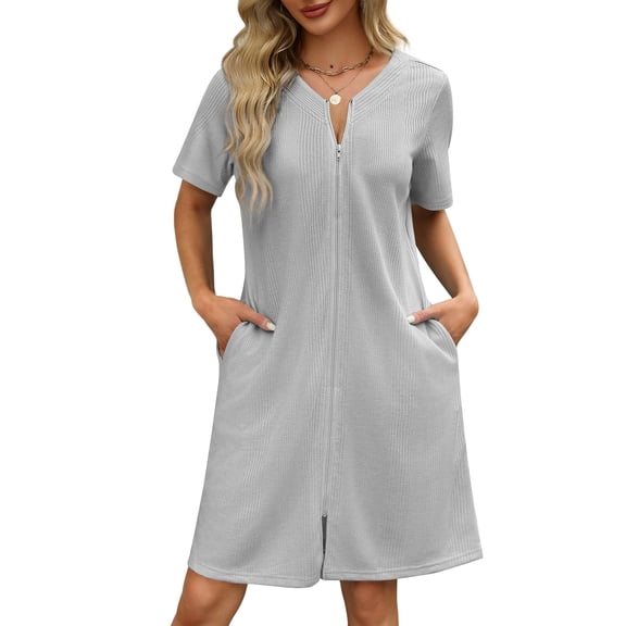 Ekouaer Women Zipper Robes Waffle Short Bathrobe Lightweight House Coat with Pockets Soft Nightgown