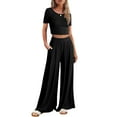 thumbnail image 1 of Ekouaer Women's 2 Piece Lounge Sets Short Sleeve Pajama Set Ribbed Knit Crop Top Wide Leg Pants Loungewear, 1 of 6