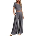 thumbnail image 1 of Ekouaer Women's 2 Piece Lounge Sets Short Sleeve Pajama Set Ribbed Knit Crop Top Wide Leg Pants Loungewear, 1 of 6