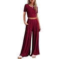 thumbnail image 1 of Ekouaer Women's 2 Piece Lounge Sets Short Sleeve Pajama Set Ribbed Knit Crop Top Wide Leg Pants Loungewear, 1 of 6