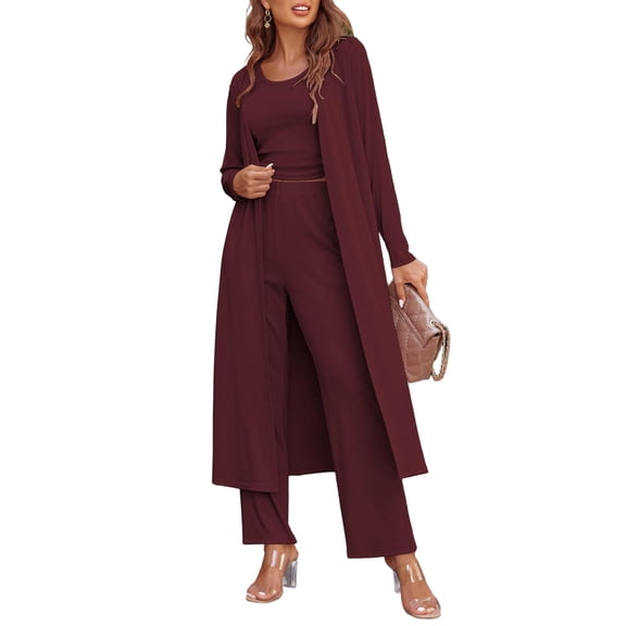 Ekouaer Women's Pajama Sets 3 Piece Lounge Set Long Sleeve Cardigan Sleeveless Top Pants Sweatsuit