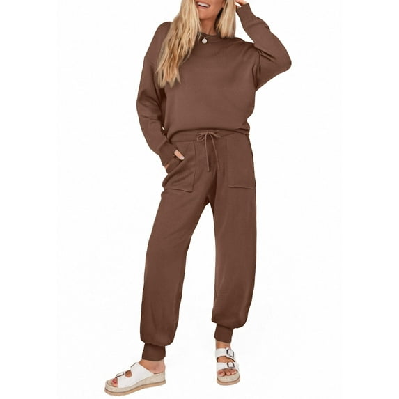 Ekouaer Women's 5 Piece Lounge Set Long Sleeve Knit Pajamas Sweatsuit Jogger Pant Outfits With Pockets