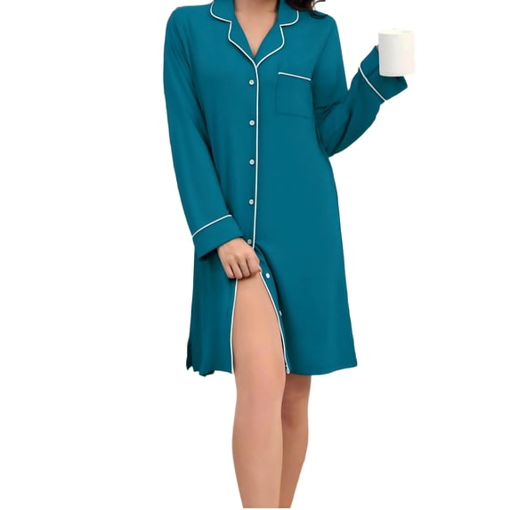 Ekouaer Nightgowns for Women Button Down Night Gowns Long Sleeve Sleepwear