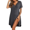 thumbnail image 1 of Ekouaer Women's Nightshirt Short Sleeve Button Down Nightgown V-Neck Sleepwear Pajama Dress with Pockets, 1 of 6