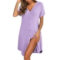 thumbnail image 1 of Ekouaer Women's Button Down Nightgown Short Sleeve Sleepshirt V Neck Night Shirt Soft Pajamas Dress with Pockets, 1 of 6
