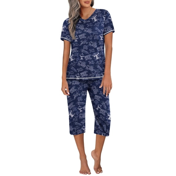 Ekouaer Women's Capri Lounge Sets 2 Piece Short Sleeve Pants Loungewear Outfits